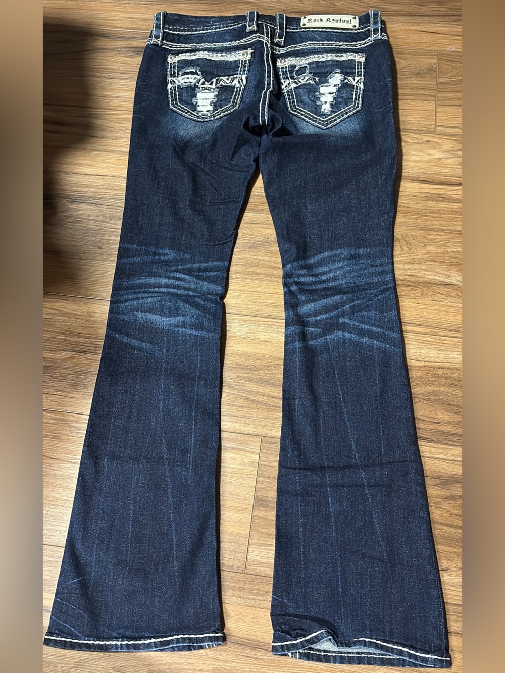 Rock Revival Dark Blue Distressed Bootcut Jeans - Picture 2 of 2